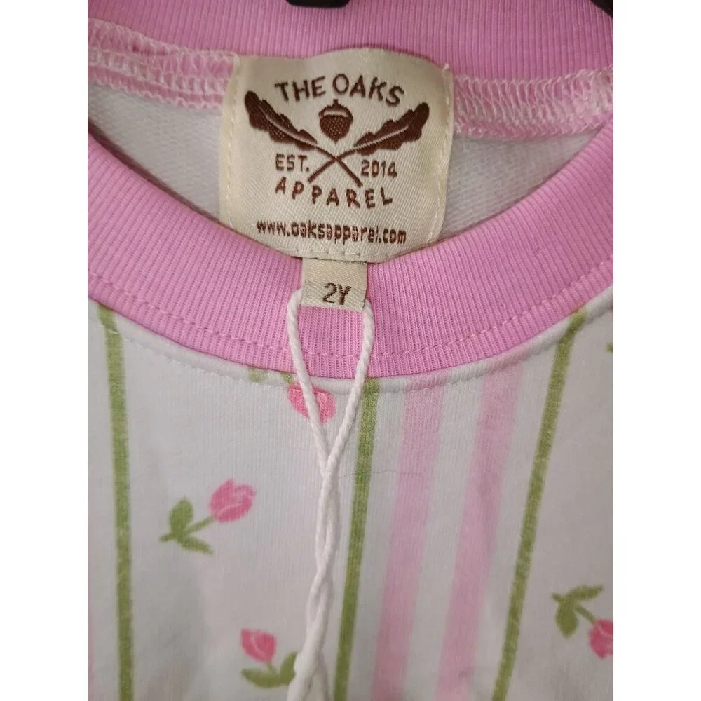 The Oaks Apparel Baby Girls Pink Striped Floral Long Sleeve Dress Size‎ 2Y